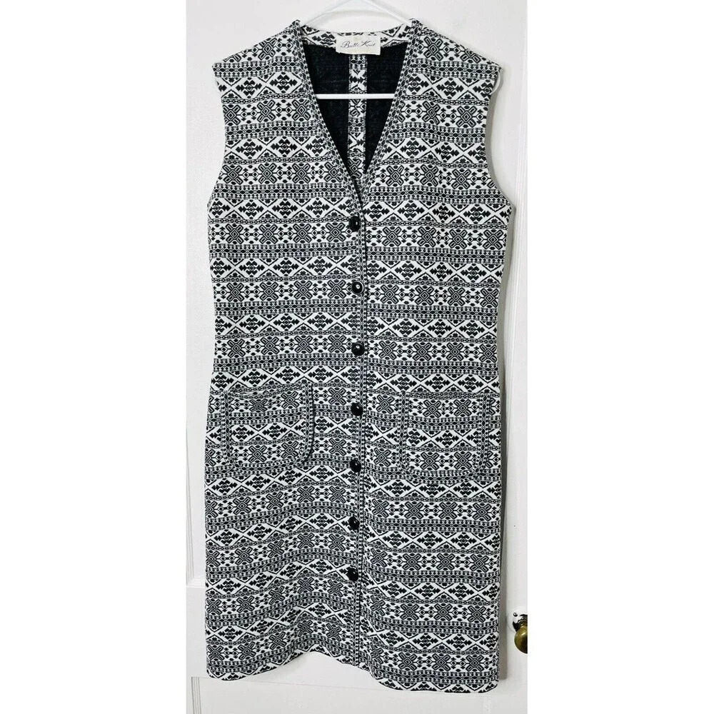 Vintage Butte Knit Dress Womens Size M Southwestern Button 70s Style 60s Stretch